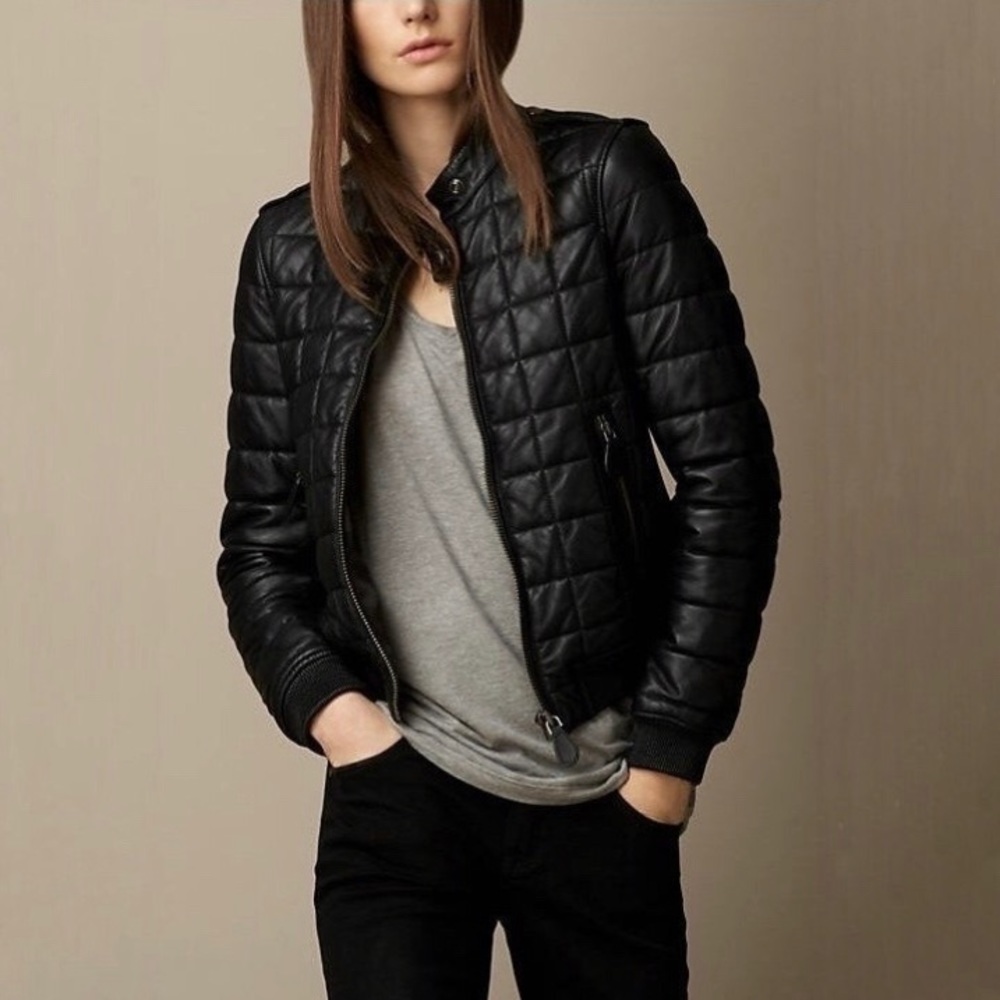 Burberry black leather down jacket